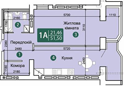 1-комнатная 51.5 м² в ЖК Заречный от 15 200 грн/м², Сумы