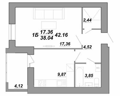 1-кімнатна 42.16 м² в ЖК Рідний Дім від 12 800 грн/м², Тернопіль