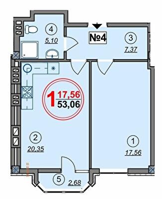 1-кімнатна 53.06 м² в ЖК Спутник від 21 400 грн/м², Херсон