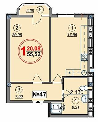 1-комнатная 55.52 м² в ЖК Спутник от 21 400 грн/м², Херсон