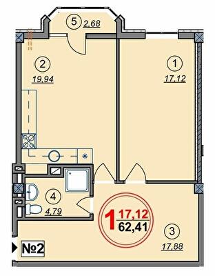 2-комнатная 62.41 м² в ЖК Спутник от 21 400 грн/м², Херсон