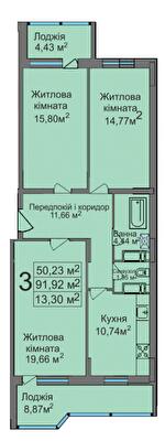 3-комнатная 91.92 м² в ЖК на вул. Тараскова, 5 от 17 500 грн/м², Черкассы