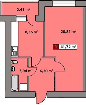 1-комнатная 41.72 м² в ЖК Парковый квартал от 16 500 грн/м², Черкассы