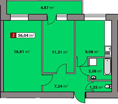 2-комнатная 56.04 м² в ЖК Парковый квартал от 16 300 грн/м², Черкассы