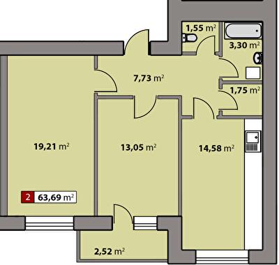 2-комнатная 63.69 м² в ЖК Парковый квартал от 16 300 грн/м², Черкассы