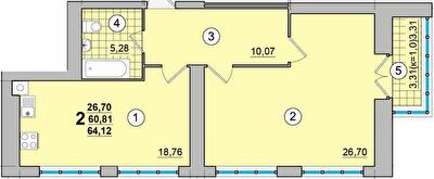 2-кімнатна 64.12 м² в ЖК на Масанах від 13 500 грн/м², Чернігів
