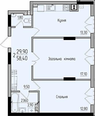 2-комнатная 58.4 м² в ЖК Comfort Hall от 15 650 грн/м², Черновцы