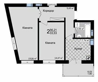 2-кімнатна 56.21 м² в ЖК Зелені Пагорби від 21 250 грн/м², Чернівці