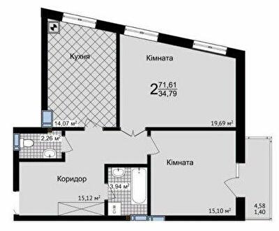 2-комнатная 71.61 м² в ЖК Зелені Пагорби от 21 250 грн/м², Черновцы