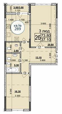 2-комнатная 73.8 м² в Мкрн Зоряний от 26 300 грн/м², Черновцы