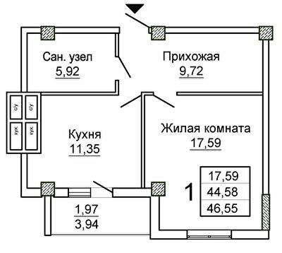 1-кімнатна 46.55 м² в ЖК Слобожанський квартал-2 від 25 750 грн/м², Харків