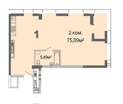 2-кімнатна 75.09 м² в ЖК Грані від 26 200 грн/м², Дніпро