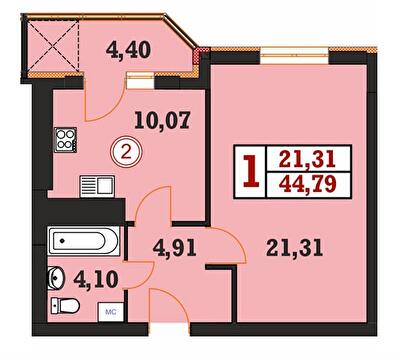 1-комнатная 44.79 м² в ЖК Гетманский от 17 200 грн/м², Хмельницкий