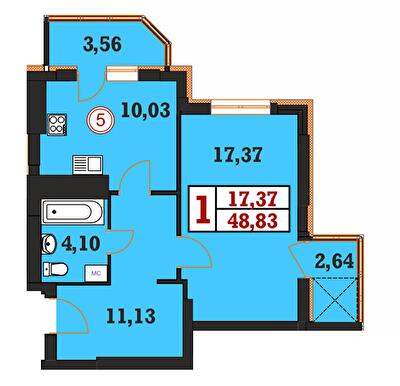 1-комнатная 48.83 м² в ЖК Гетманский от 17 200 грн/м², Хмельницкий