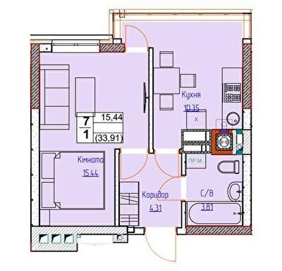 1-комнатная 33.91 м² в ЖК Пионерский квартал 2 от 22 000 грн/м², пгт Чабаны