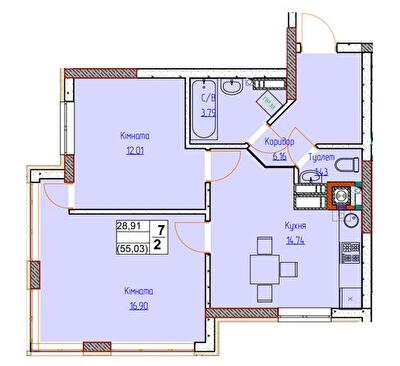 2-комнатная 55.03 м² в ЖК Пионерский квартал 2 от 22 100 грн/м², пгт Чабаны