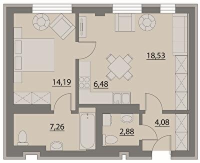 1-комнатная 53.42 м² в Апарт-комплекс X-point от 21 500 грн/м², Киев