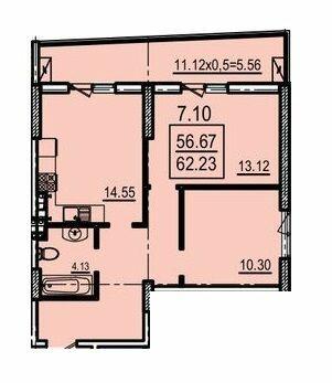 2-кімнатна 62.23 м² в Апарт-комплекс Каліпсо від 37 750 грн/м², Одеса