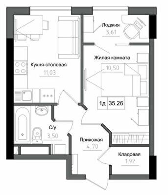 1-комнатная 35.26 м² в ЖГ ARTVILLE от 22 650 грн/м², пгт Авангард