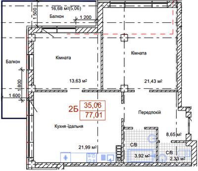 2-кімнатна 77.01 м² в ЖК Art House від 51 100 грн/м², Одеса