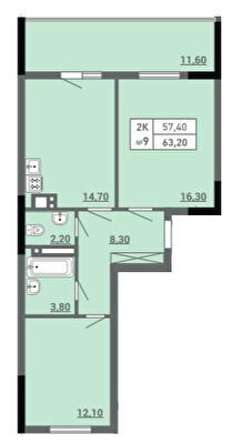 2-кімнатна 63.2 м² в ЖК Акварель-3 від 23 550 грн/м², Одеса