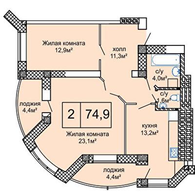2-комнатная 74.9 м² в ЖК Вернисаж от 21 100 грн/м², Одесса