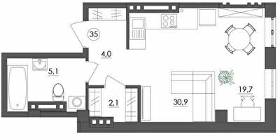 1-кімнатна 30.9 м² в ЖК Будинок на Міщанській від 34 950 грн/м², Одеса