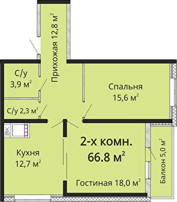 2-кімнатна 66.8 м² в ЖК Омега від 22 850 грн/м², Одеса