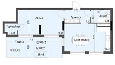 1-кімнатна 56.49 м² в ЖК Простір+ на Дачній від 31 250 грн/м², Одеса