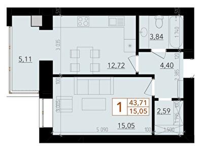 1-кімнатна 43.71 м² в ЖК HARMONY for life від 14 500 грн/м², Хмельницький