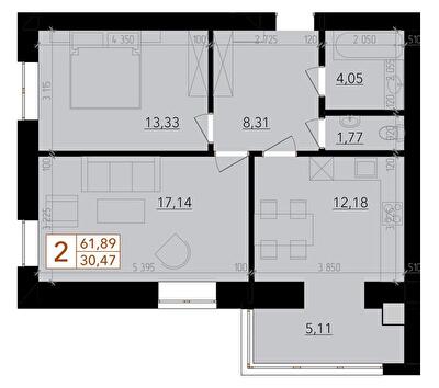 2-комнатная 61.89 м² в ЖК HARMONY for life от 14 500 грн/м², Хмельницкий