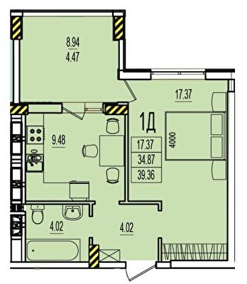 1-кімнатна 39.36 м² в ЖК RosenTal від 16 150 грн/м², с. Лиманка