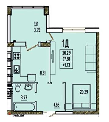 1-кімнатна 41.13 м² в ЖК RosenTal від 16 150 грн/м², с. Лиманка