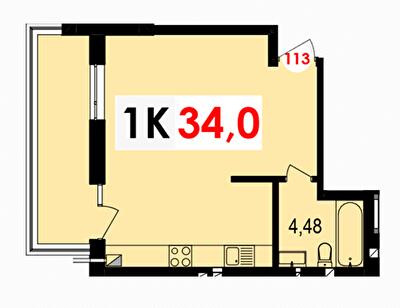 1-комнатная 34 м² в ЖК Долишний от 13 400 грн/м², Ивано-Франковск