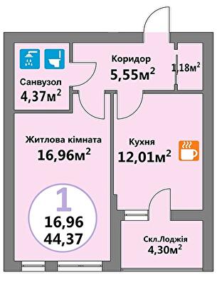 1-комнатная 44.37 м² в ЖК Эко-дом на Козельницкой от 44 500 грн/м², Львов