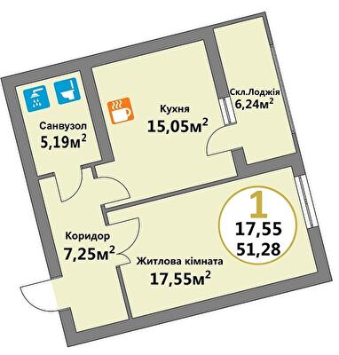 1-кімнатна 51.28 м² в ЖК Еко-дім на Козельницькій від 43 500 грн/м², Львів