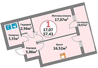 1-комнатная 57.43 м² в ЖК Эко-дом на Козельницкой от 43 500 грн/м², Львов