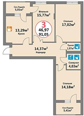 3-комнатная 91.05 м² в ЖК Эко-дом на Козельницкой от 41 000 грн/м², Львов