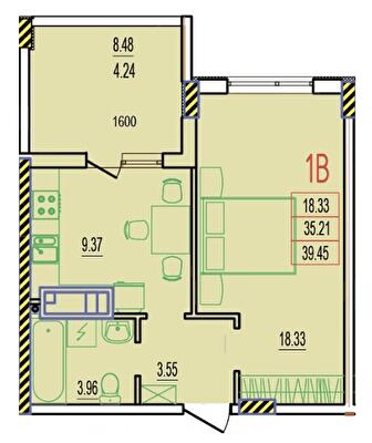1-кімнатна 39.45 м² в ЖК RosenTal від 16 150 грн/м², с. Лиманка