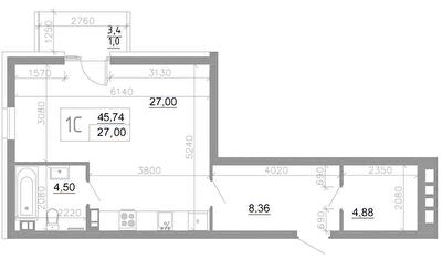 1-кімнатна 45.75 м² в ЖК Scandia від 18 600 грн/м², м. Бровари