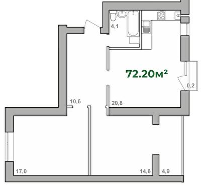 2-кімнатна 72.2 м² в ЖК Містечко Липки від 16 000 грн/м², Івано-Франківськ