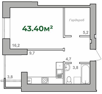 1-комнатная 43.4 м² в ЖК Городок Липки от 16 000 грн/м², Ивано-Франковск