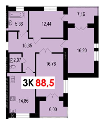 3-комнатная 88.5 м² в ЖК Квартал Краковский от 13 300 грн/м², с. Волчинец