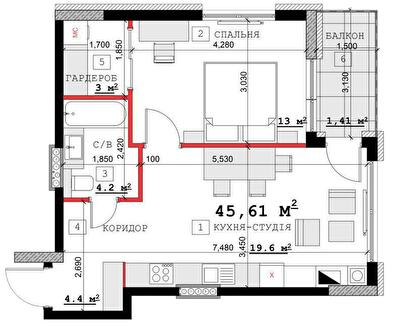 1-комнатная 45.61 м² в ЖК на вул. Суворова, 14, 16Б, 16В от 12 000 грн/м², г. Каменец-Подольский