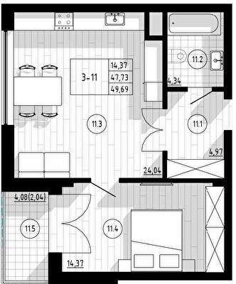 1-комнатная 49.69 м² в Апарт-комплекс COMPASS CENTER от 67 250 грн/м², Киев