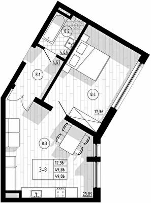 1-комнатная 49.86 м² в Апарт-комплекс COMPASS CENTER от 67 250 грн/м², Киев