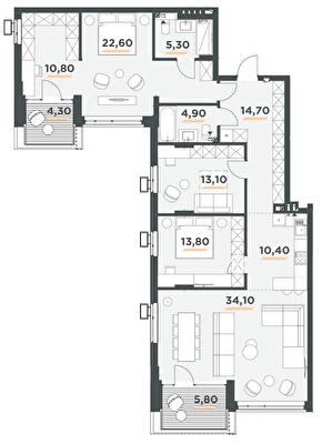 3-комнатная 134.7 м² в ЖК 31Z от 42 000 грн/м², Киев