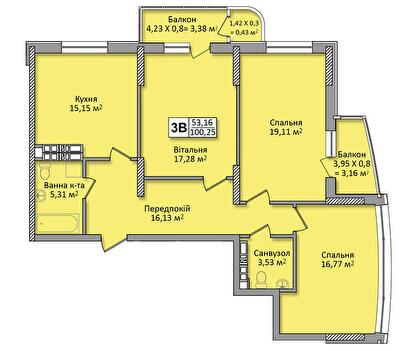 3-комнатная 100.25 м² в ЖК по ул. Ю. Кондратюка от 27 000 грн/м², Киев