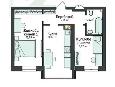 2-комнатная 49.16 м² в Клубная резиденция O`Club от 35 117 грн/м², с. Крюковщина