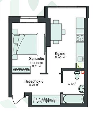 1-кімнатна 38.73 м² в Клубна резиденція O`Club від 32 695 грн/м², с. Крюківщина